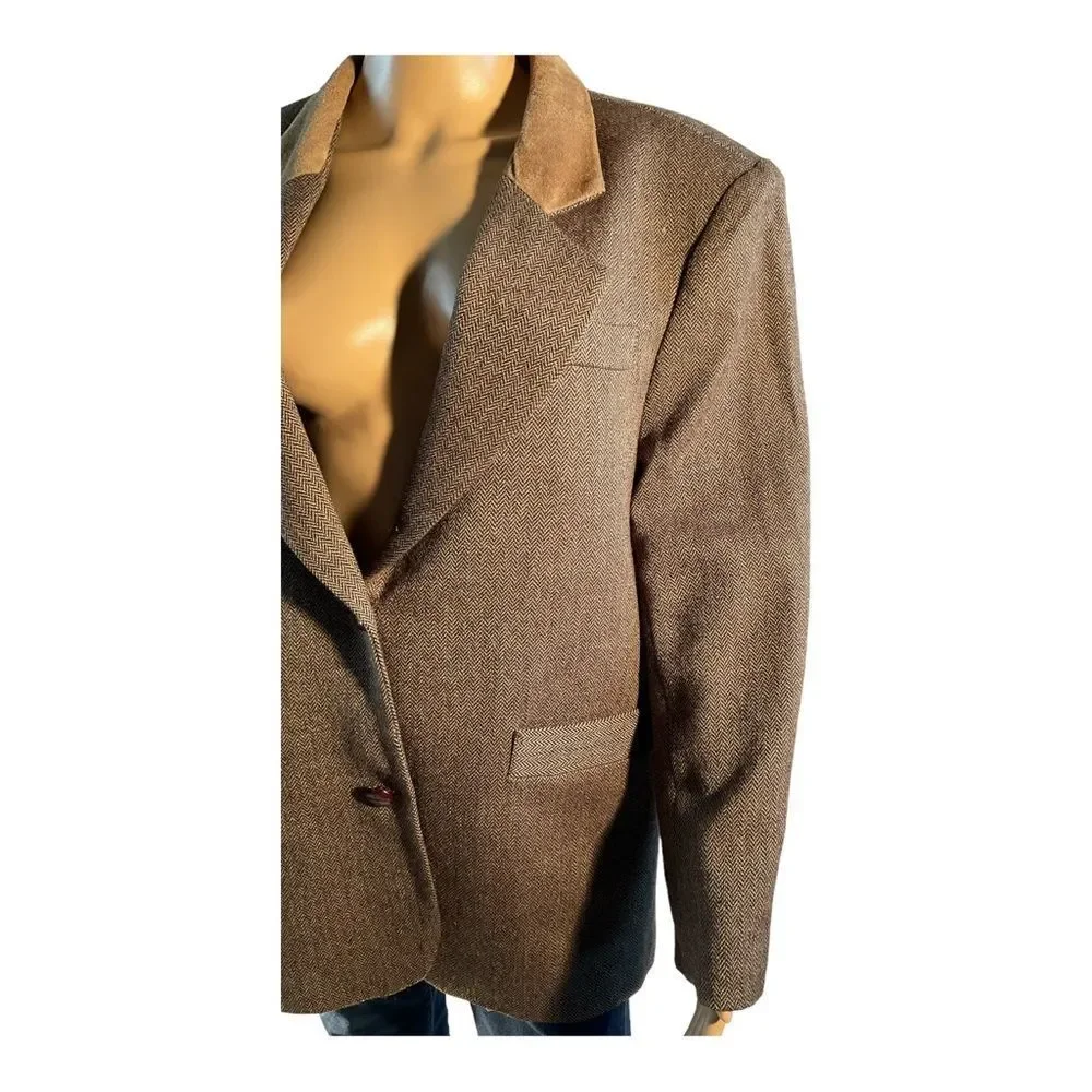 George “A” Women’s Vintage Brown  Wool Tweed Patchwork Oversized Jacket Size M